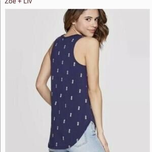 Zoe + Liv Pineapple Racer back Tank Top Navy S